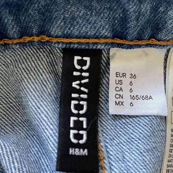 H&M Divided Denim Skirt Womens 6 Button Front Jean Mini 100% Cotton Pockets - Picture 7 of 9